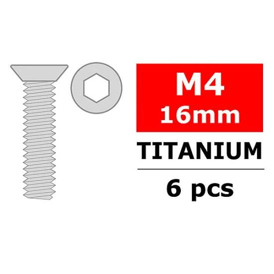 Corally Titanium Screws M4 X 16mm Hex Flat Head 6 Pc
